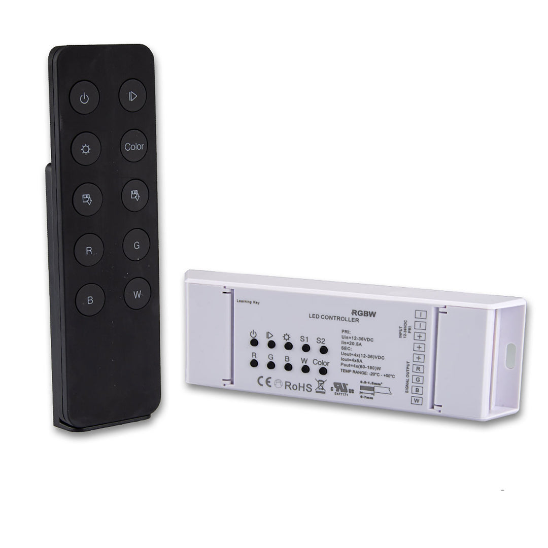 RGB+W PWM dimmer with local and remote control, 2 scene memories, 4 channels, 12-36V, 4x5A