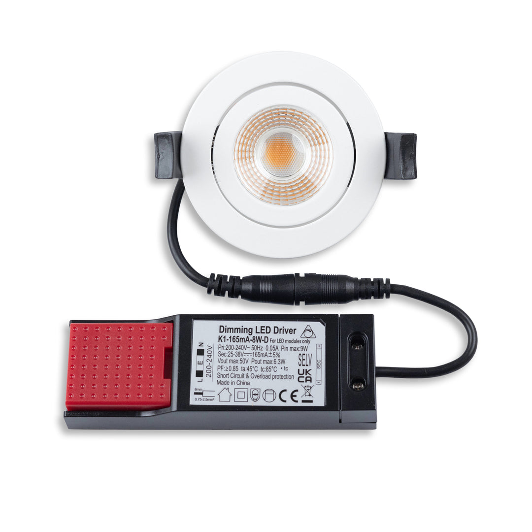 LED recessed spotlight, white, 8W, 36°, round, warm white, IP65, dimmable