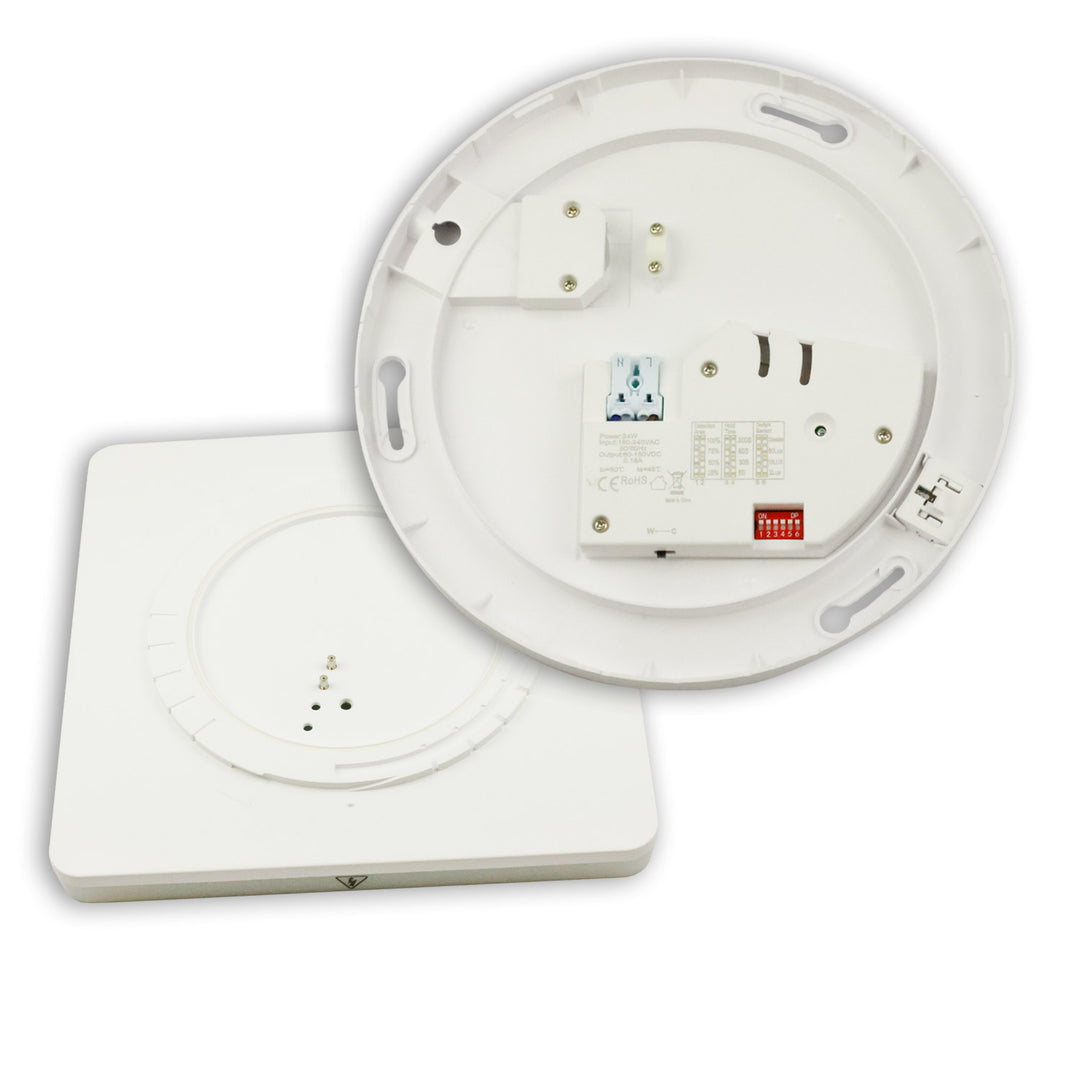 LED ceiling/wall light with HF motion sensor, 24W, white, square, IP54, ColorSwitch 3000|4000K