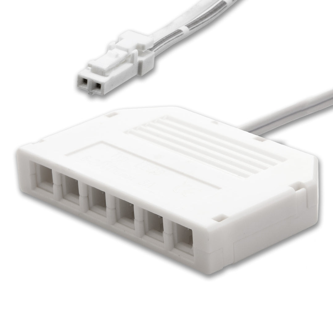 MiniAMP 6-fach Verteiler (1 male-Stecker an 6 female-Buchsen), 30cm, 2-polig, weiß, max. 3,5A