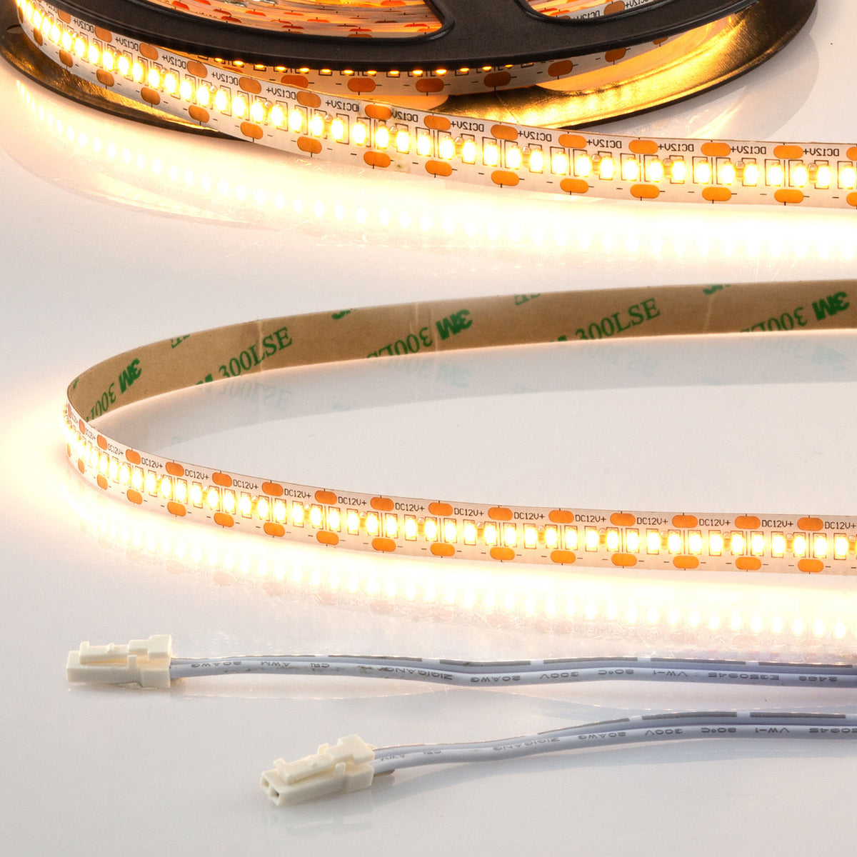 LED CRI930 MiniAMP flex ribbon, 12V DC, 12W, IP20, 3000K, 250cm, both. 30cm cable + maleAMP, 300 LED/m