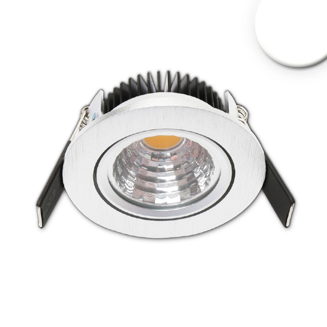 LED recessed spotlight MiniAMP 24V DC, 68mm hole, brushed aluminum, 5W, 4000K, dimmable