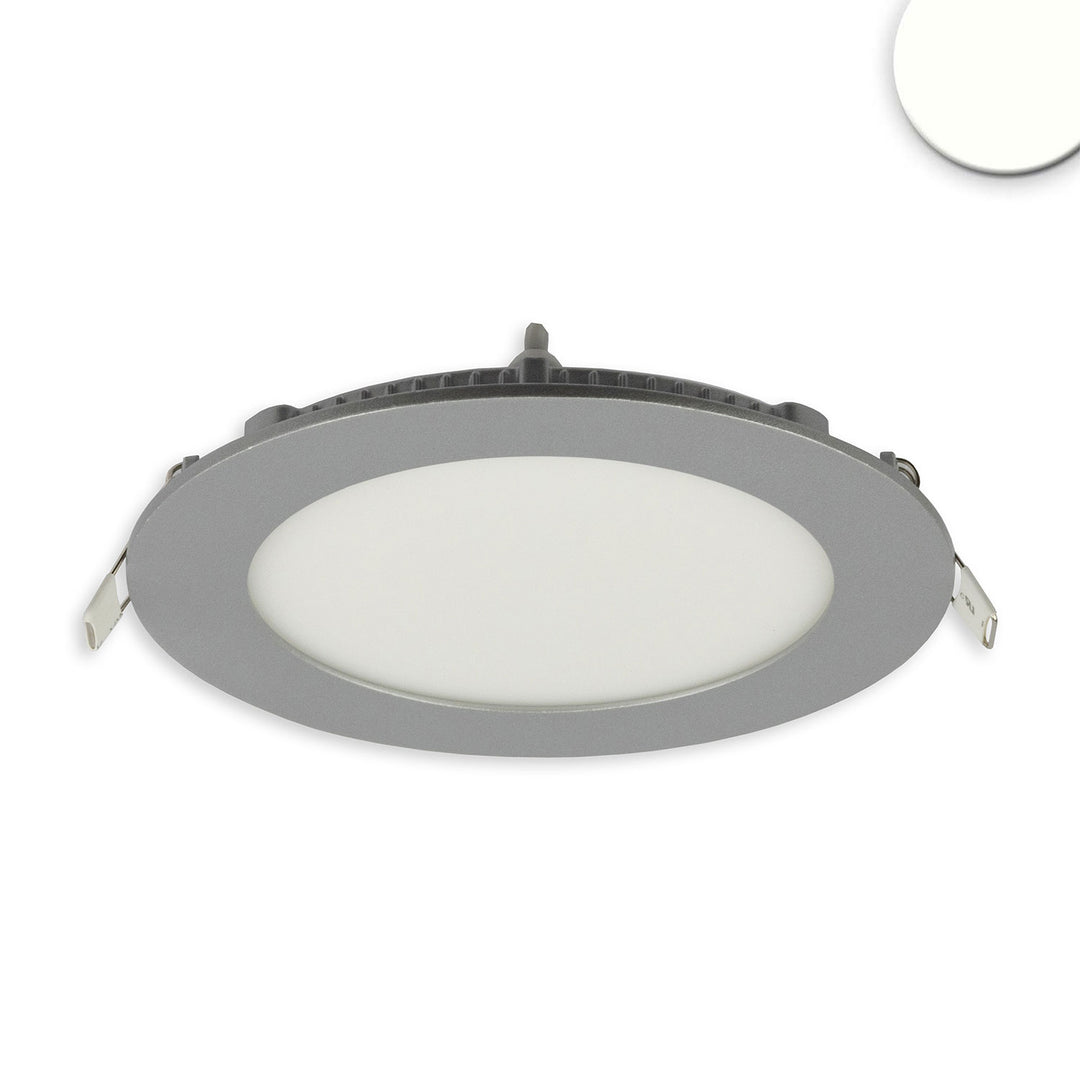 LED downlight, 9W, round, ultra-flat, silver, neutral white, dimmable