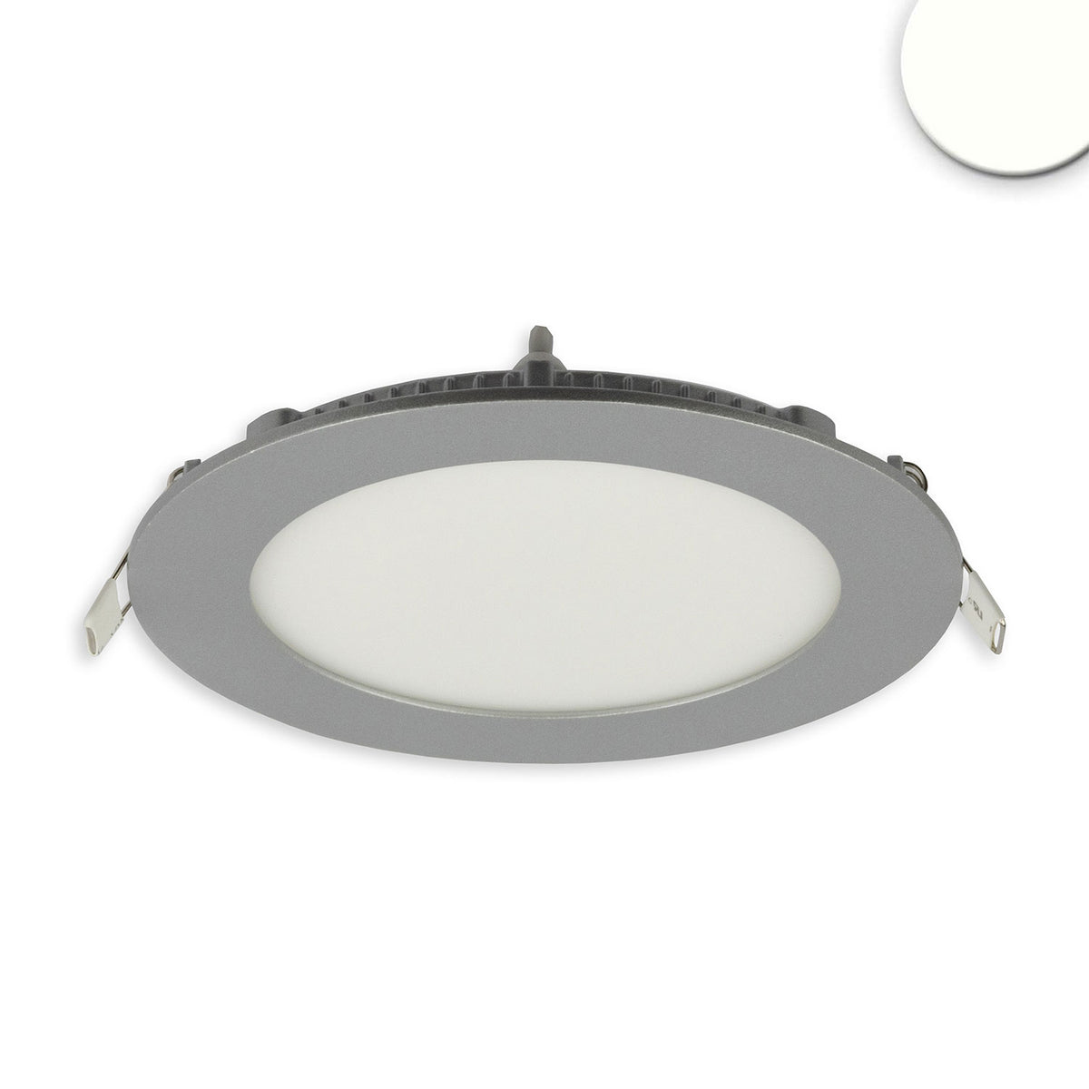 LED downlight, 9W, round, ultra-flat, silver, neutral white, dimmable