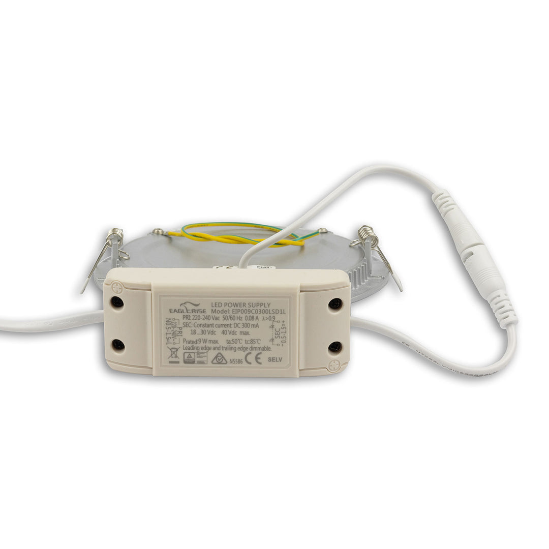 LED downlight, 9W, round, ultra-flat, silver, neutral white, dimmable