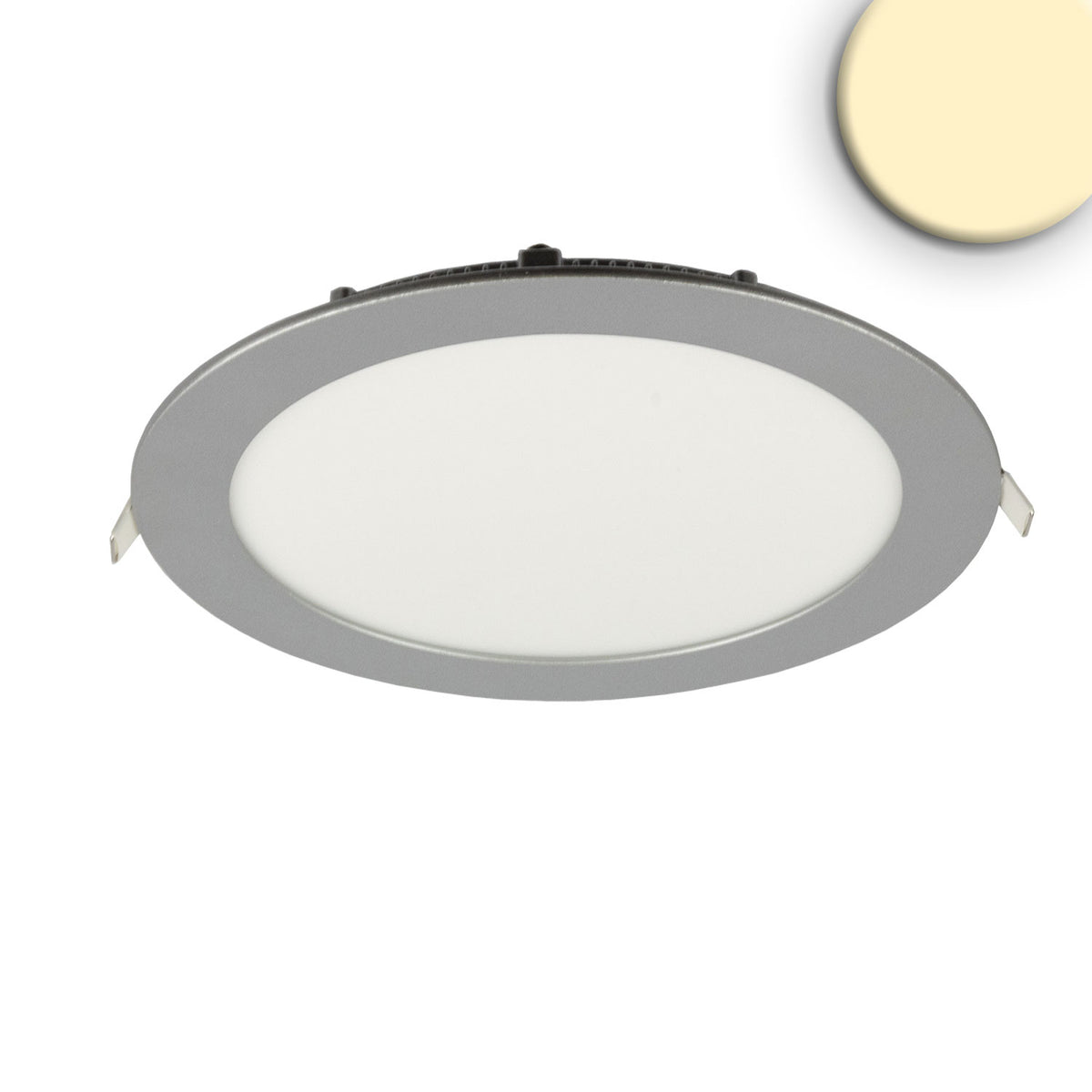 LED downlight, 18W, round, ultra-flat, silver, warm white, dimmable