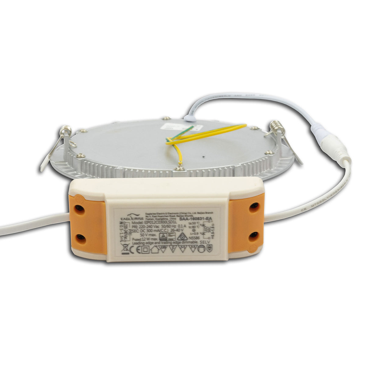 LED downlight, 12W, round, ultra-flat, silver, warm white, dimmable