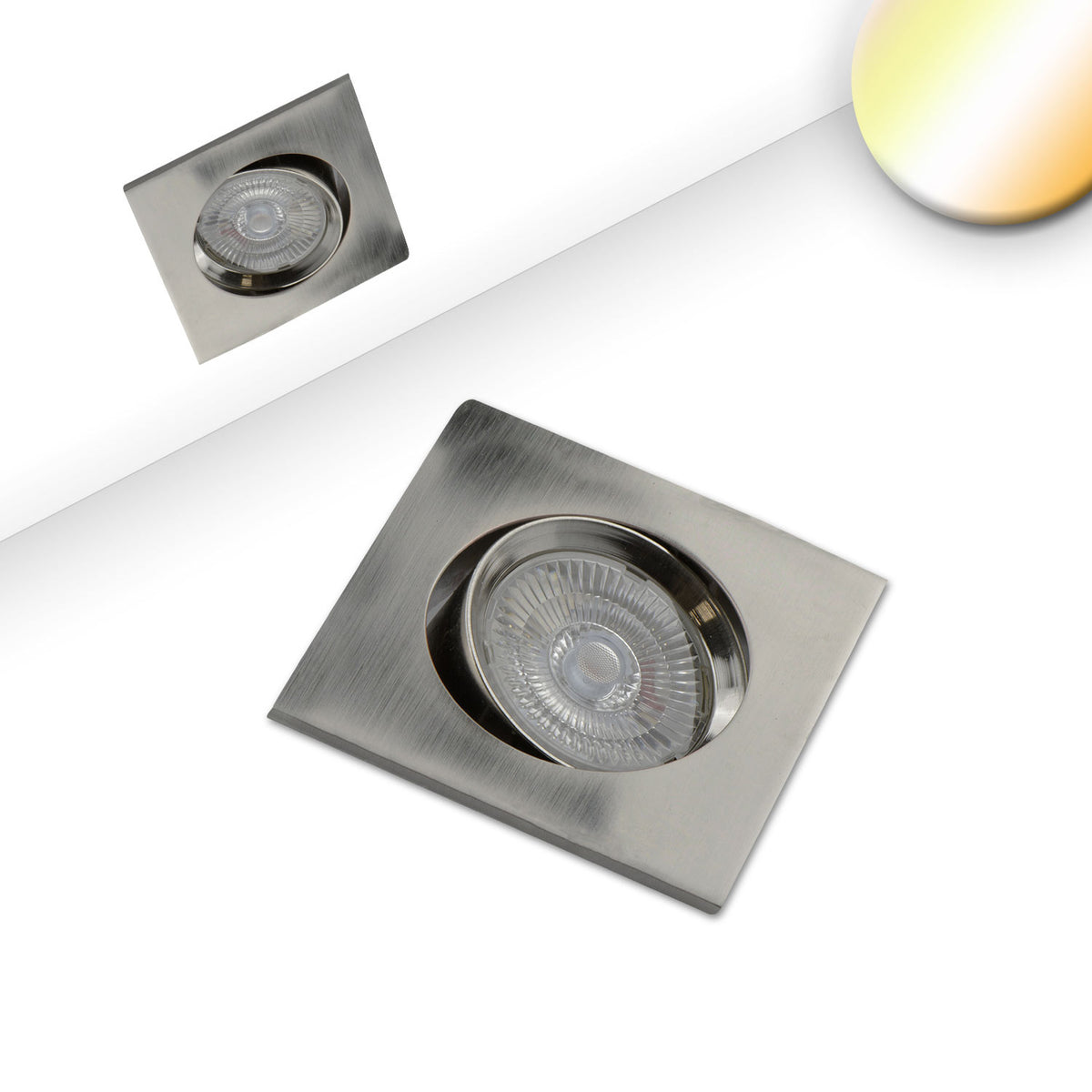 LED recessed light Sunset Slim68 Alu, square, 9W, 1800-2800K, dimmable to warm