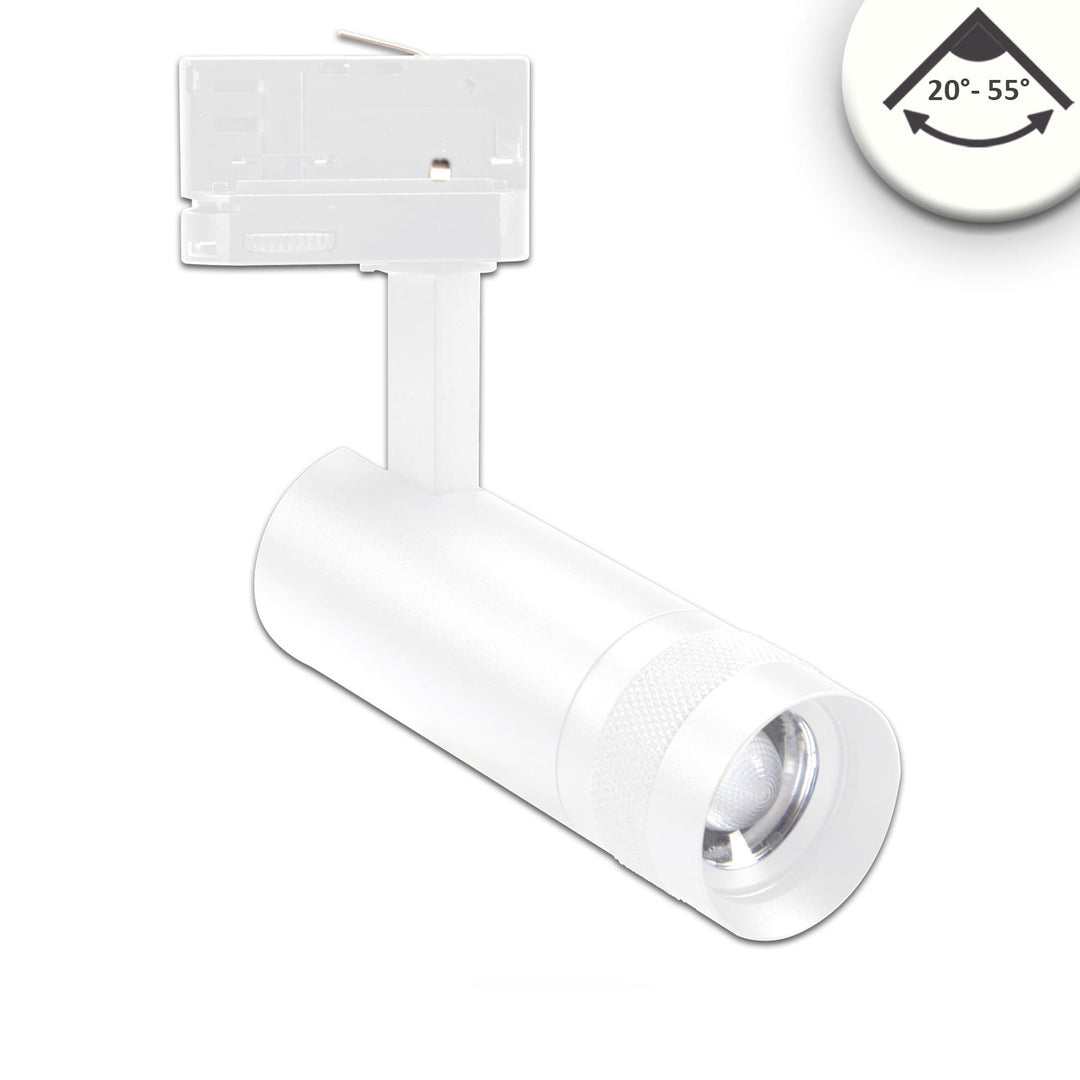 3-phase track spotlight, focusable, 8W, 20°-55°, matte white, 4000K