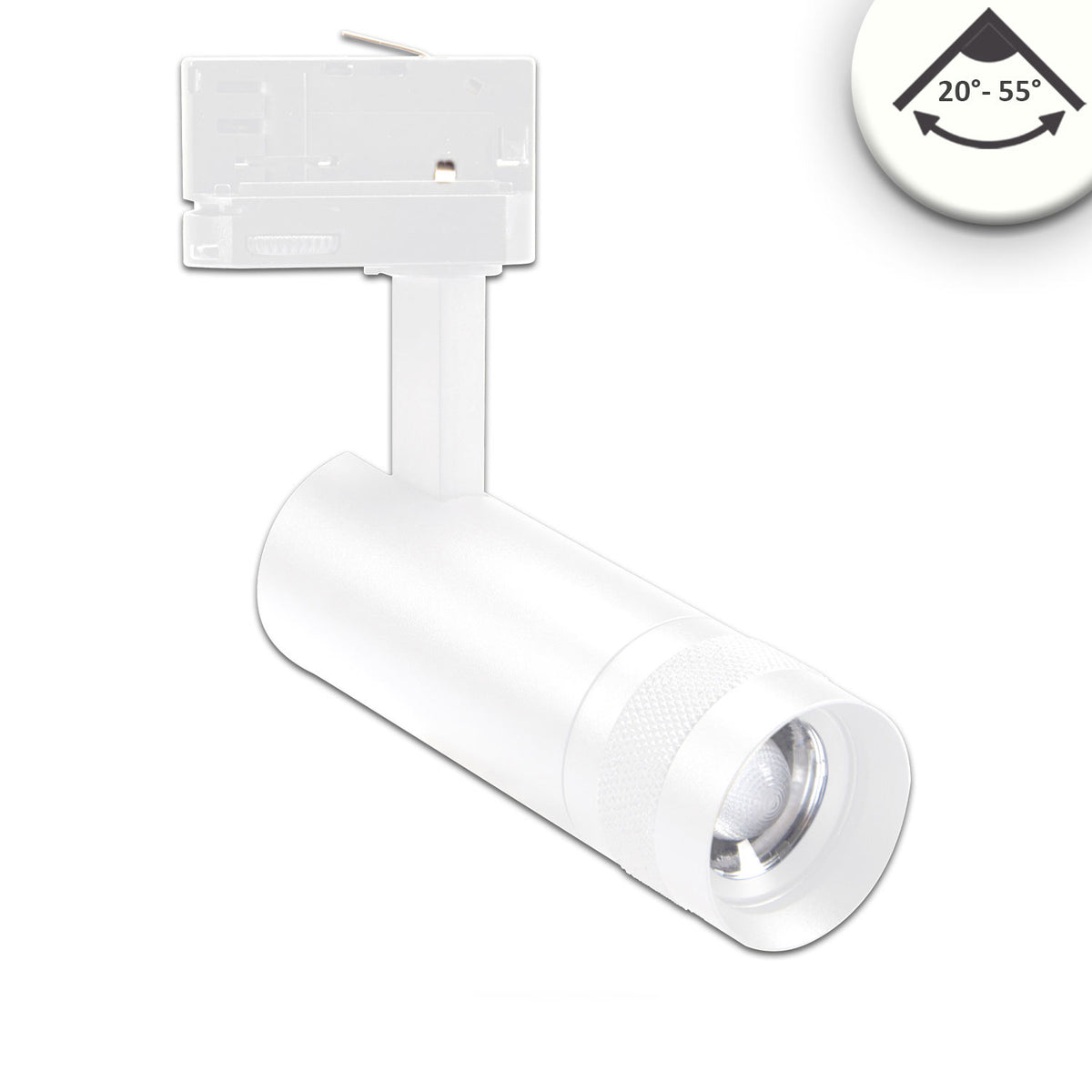 3-phase track spotlight, focusable, 8W, 20°-55°, matte white, 4000K