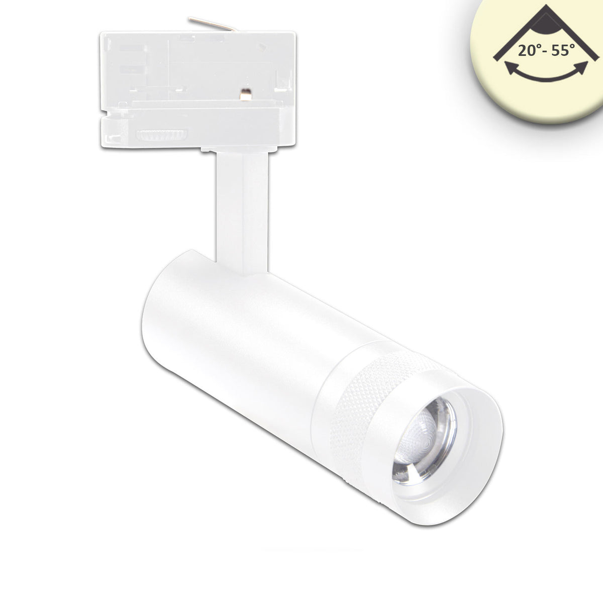 3-phase track spotlight, focusable, 8W, 20°-55°, matte white, 4000K, dimmable