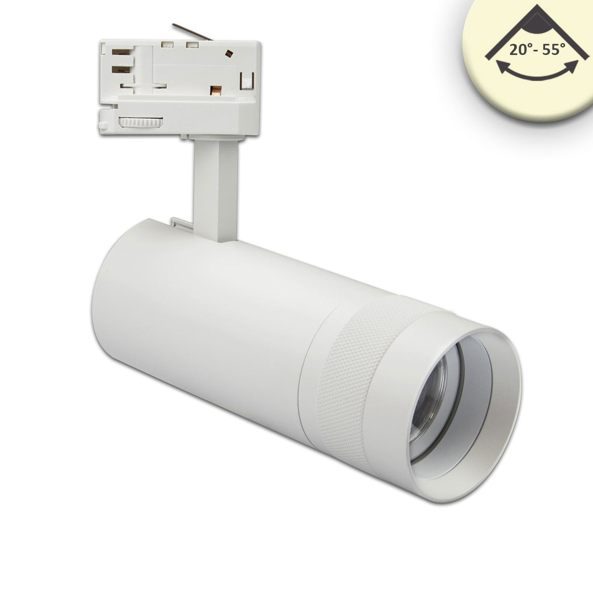 3-phase track spotlight, focusable, 24W, 20°-55°, matte white, 3000K