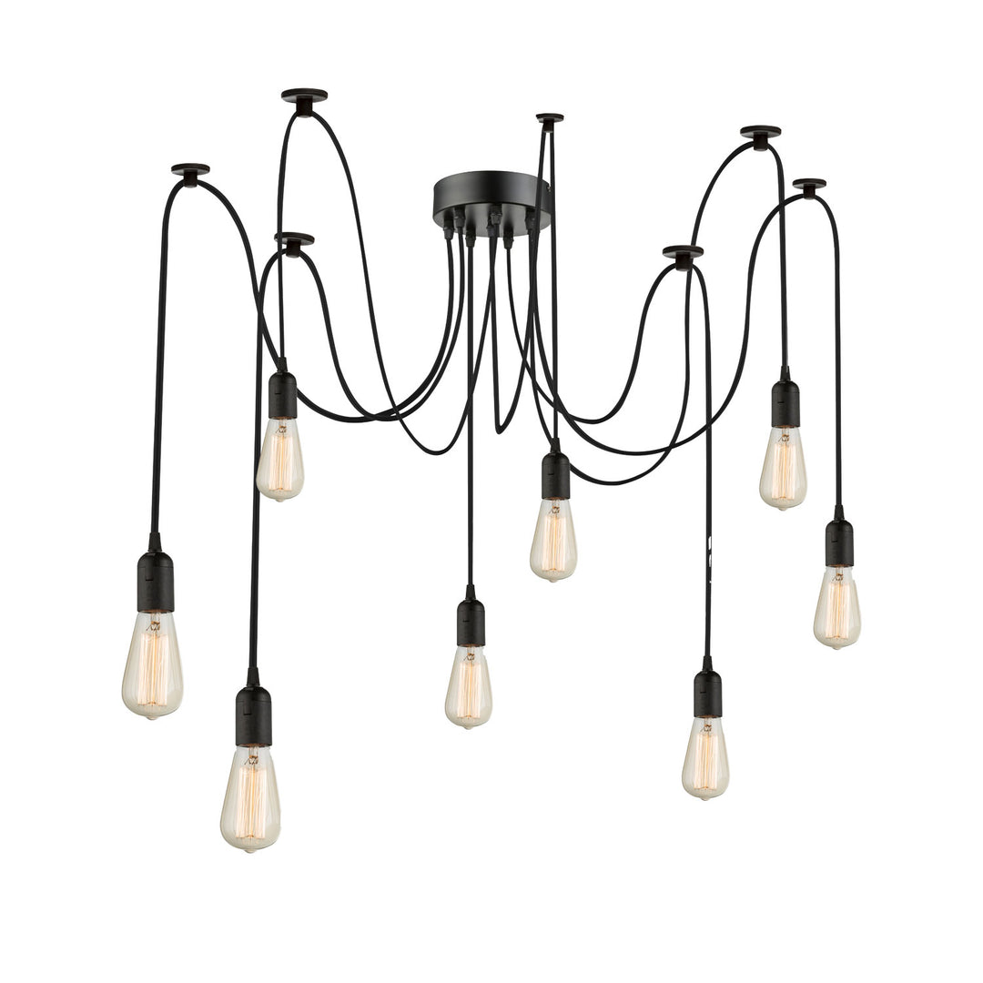 Spider 1 pendant light, metal, black, 8 cables 1.5m-3.5m, excluding 8xE27 bulbs