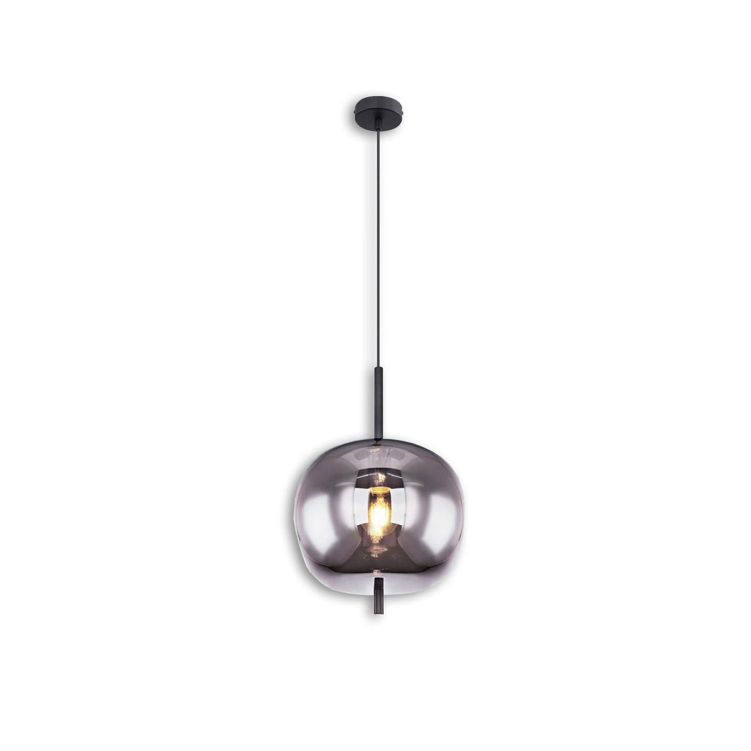 Pendant light, metal, black, smoked glass, 1xE27 socket, bulb not included.