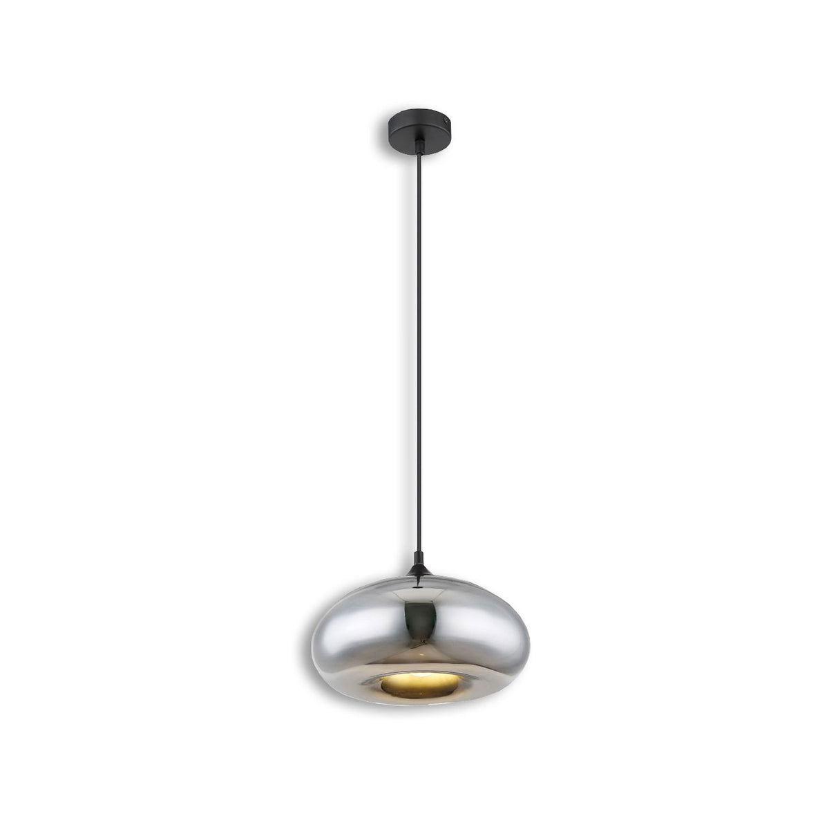 Pendant light, metal, black, oval, glass, chrome, 1xE27 socket, bulb not included.
