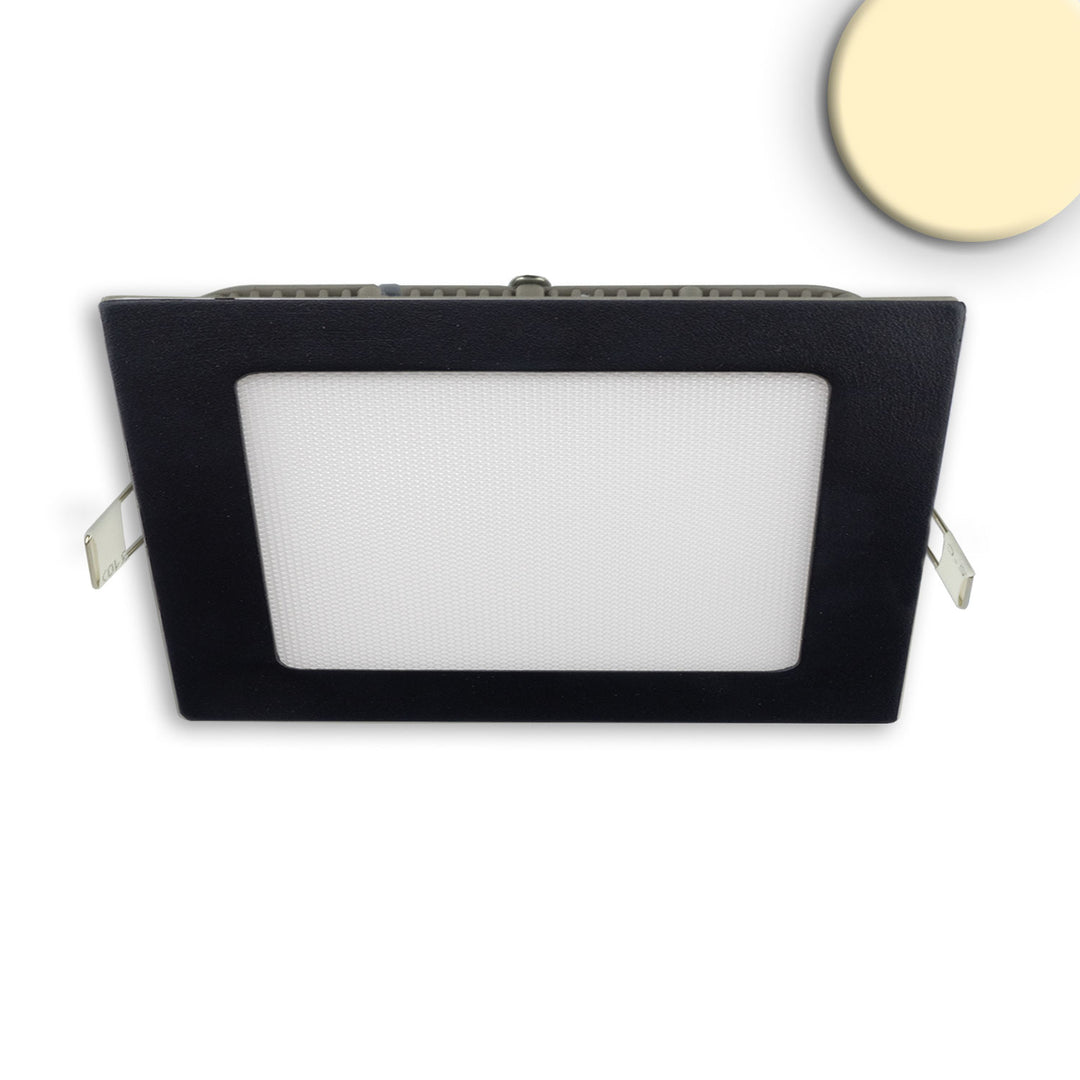LED downlight, 15W, square, ultra-flat, glare-reduced, black, warm white, dimmable CRI90