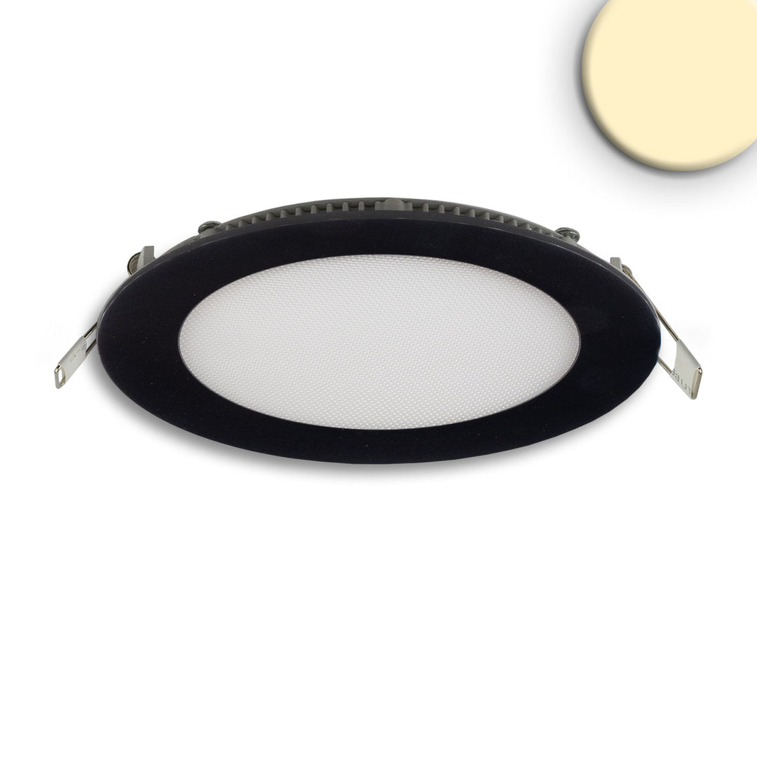 LED downlight, 12W, round, ultra-flat, glare-reduced, black, warm white, dimmable CRI90