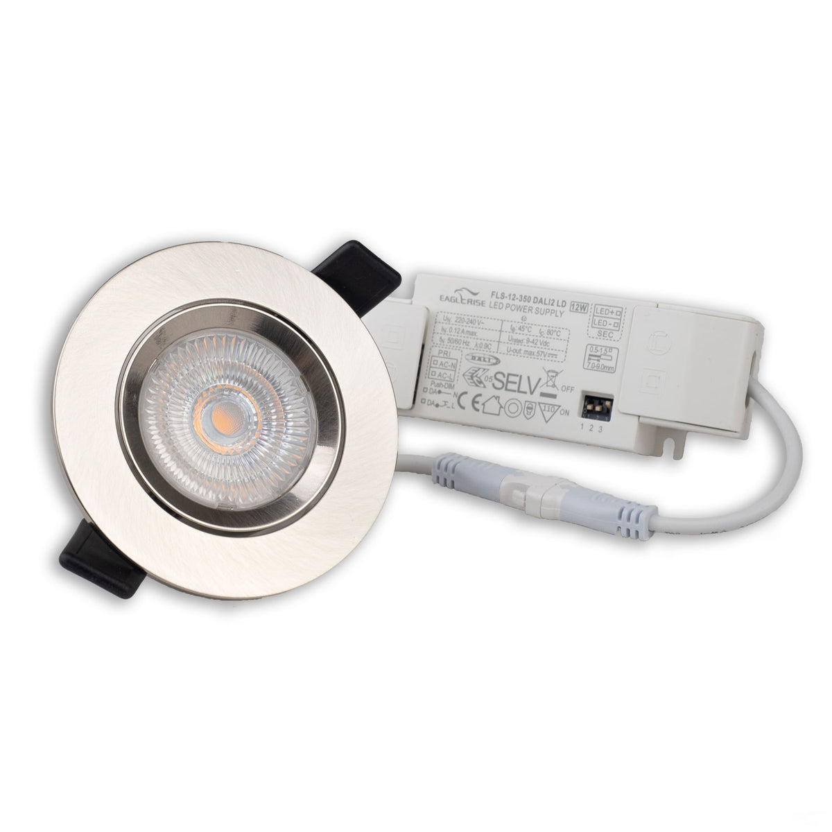 LED recessed light Slim68 brushed aluminum, round, 9W, warm white, DALI dimmable