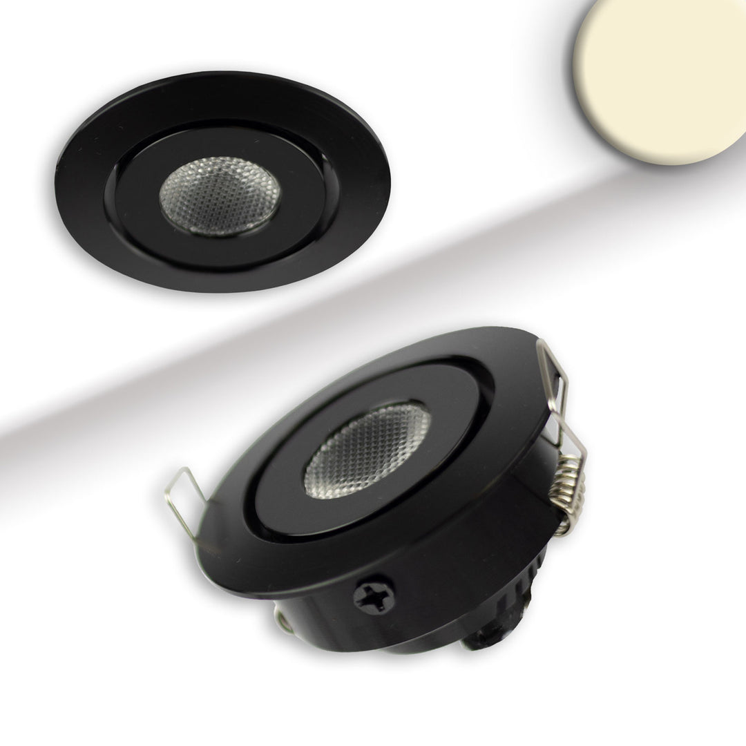 LED recessed light MiniAMP black, 3W, 12V DC, warm white, dimmable, 100cm cable