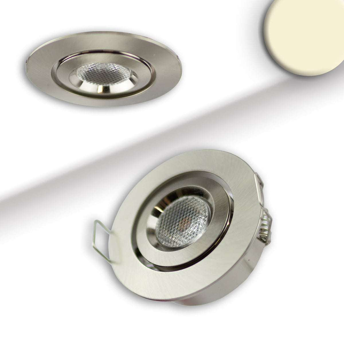 LED recessed light MiniAMP, brushed aluminum, 3W, 12V DC, warm white, dimmable, 100cm cable