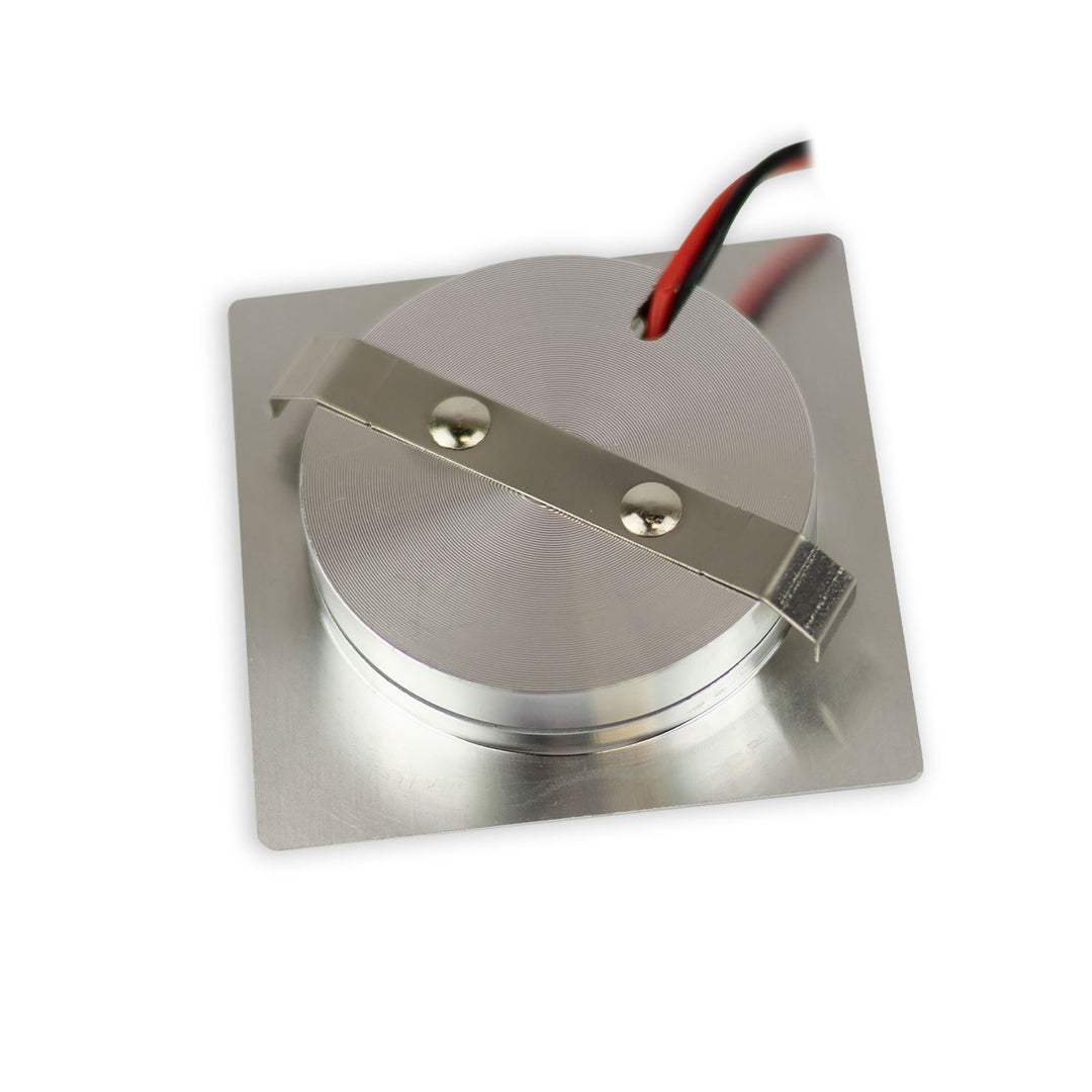 LED recessed furniture spotlight, brushed aluminum, square, 3W|3W, 24V DC, 3-pin, dynamic white 1900-5000K dim.