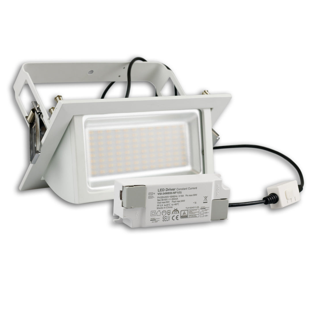 LED Shop-Downlight Box, 32W, ausschwenkbar, weiß, ColorSwitch 3000|4000|6000K, dimmbar
