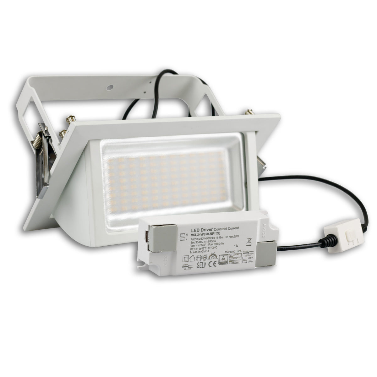 LED Shop-Downlight Box, 32W, ausschwenkbar, weiß, ColorSwitch 3000|4000|6000K, dimmbar