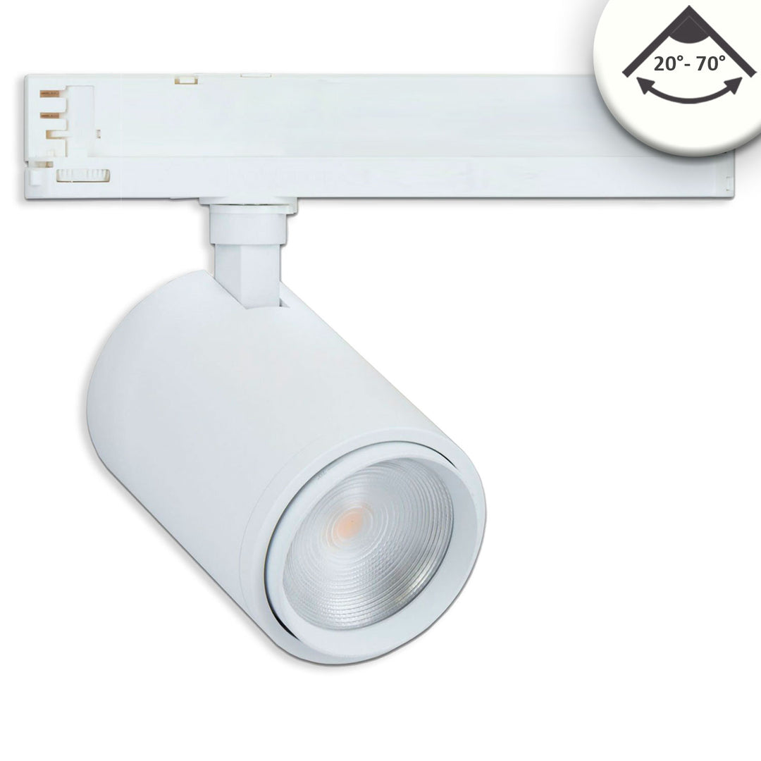 3-phase track spotlight, focusable, 42W, 20°-70°, matte white, 4000K, CRI92, DALI dimmable
