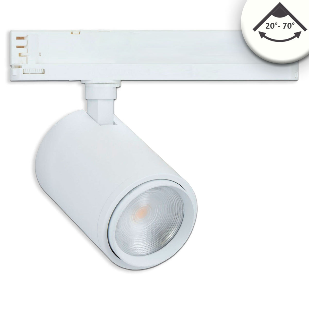 3-phase track spotlight, focusable, 42W, 20°-70°, matte white, 4000K, CRI92, DALI dimmable