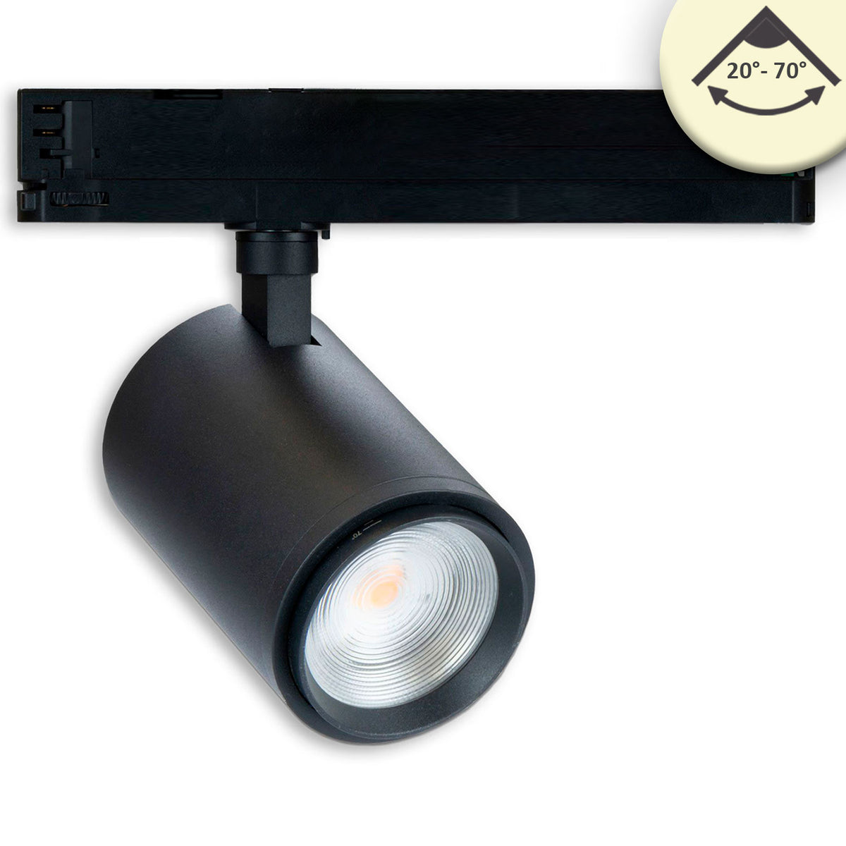 3-phase track spotlight, focusable, 42W, 20°-70°, matte black, 3000K, CRI92, DALI dimmable