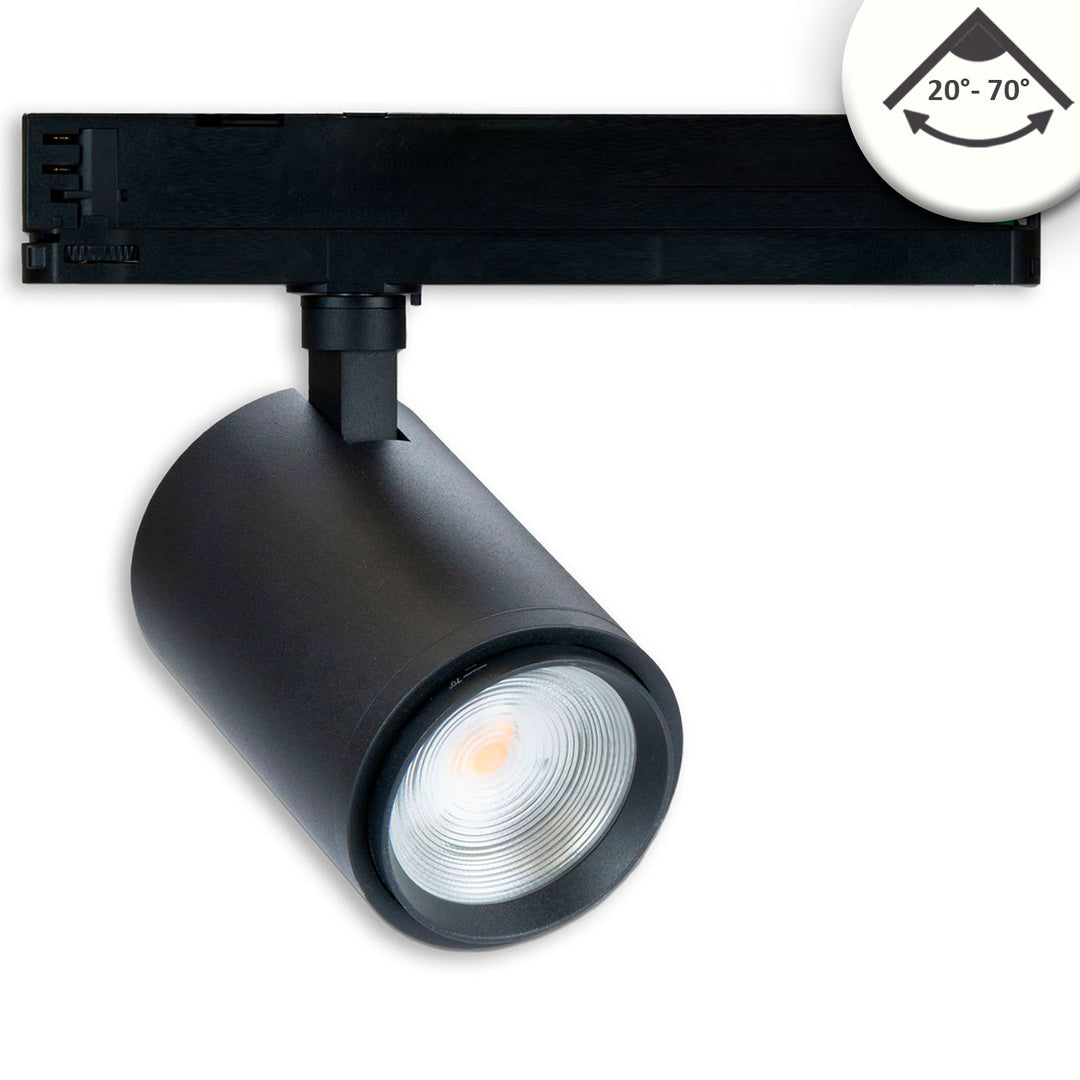 3-phase track spotlight, focusable, 42W, 20°-70°, matte black, 4000K, CRI92, DALI dimmable