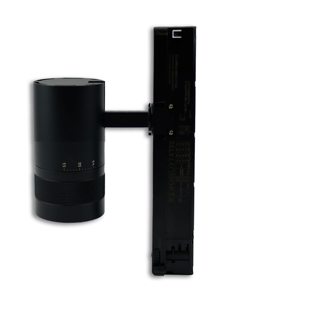 3-phase track spotlight, focusable, 12W, 20°-55°, matte black, 4000K, DALI dimmable