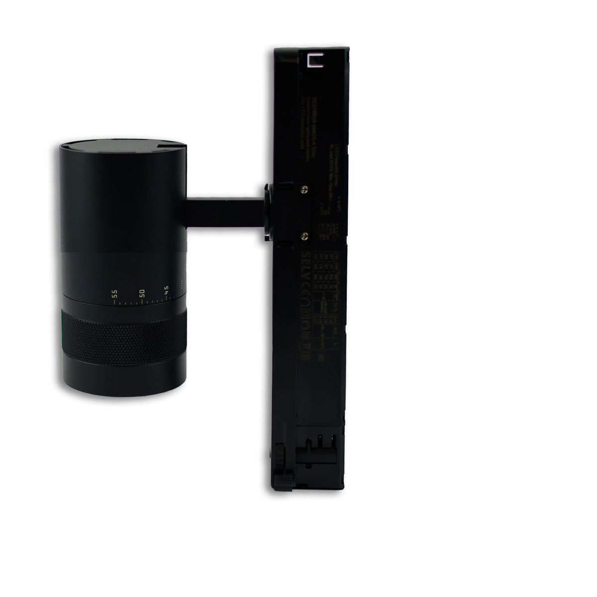 3-phase track spotlight, focusable, 12W, 20°-55°, matte black, 4000K, DALI dimmable