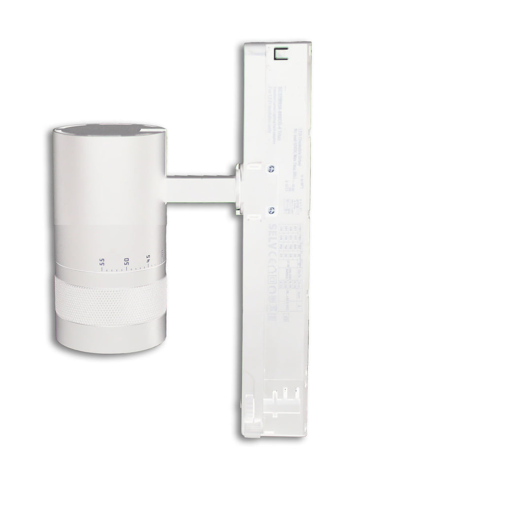 3-phase track spotlight, focusable, 12W, 20°-55°, matte white, 3000K, DALI dimmable
