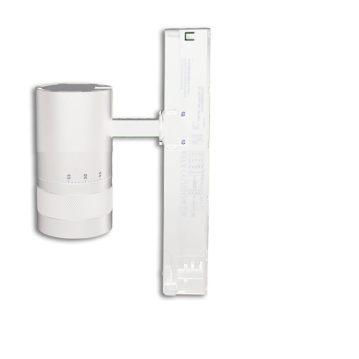 3-phase track spotlight, focusable, 12W, 20°-55°, matte white, 3000K, DALI dimmable