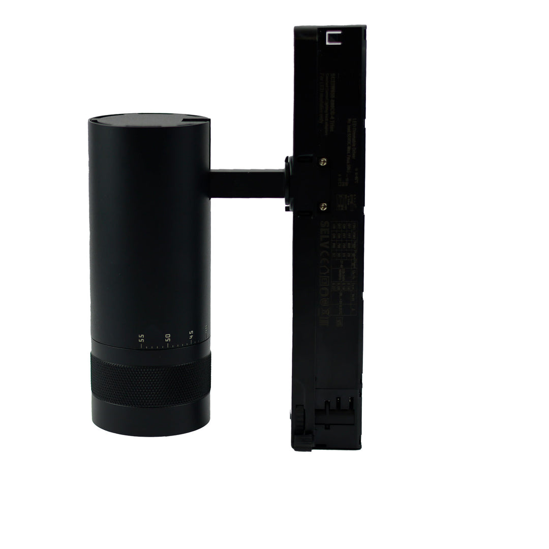 3-phase track spotlight, focusable, 24W, 20°-55°, matte black, 4000K, DALI dimmable