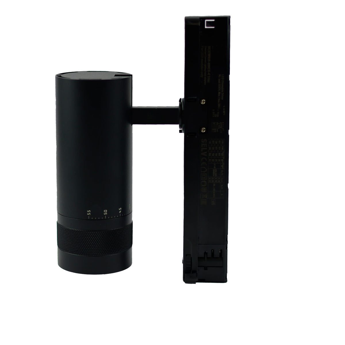 3-phase track spotlight, focusable, 24W, 20°-55°, matte black, 4000K, DALI dimmable