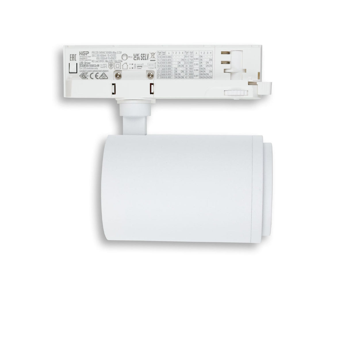 3-phase track spotlight, focusable, 42W, 20°-70°, matte white, 4000K, CRI92, dimmable