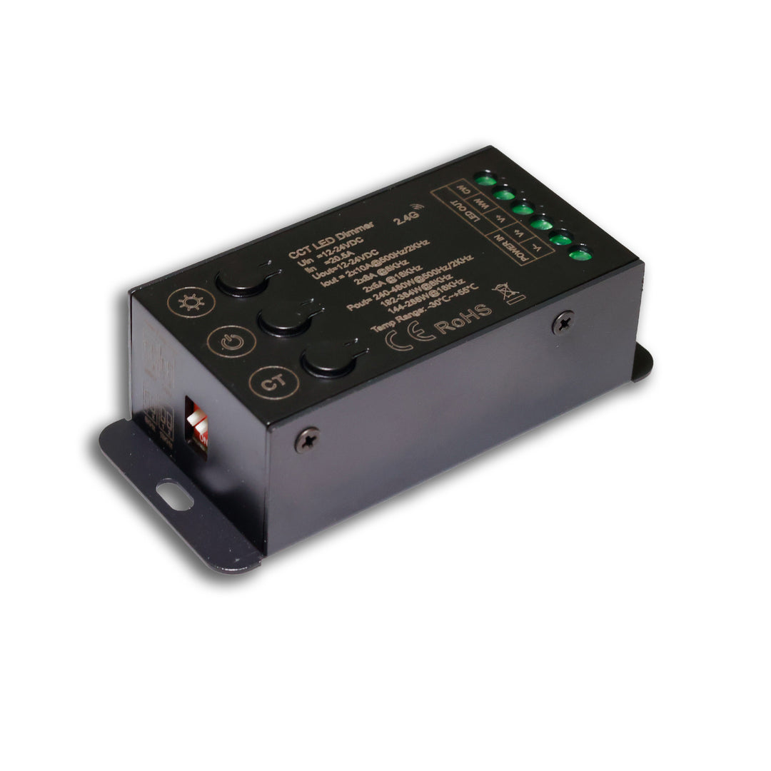 Sys-Pro wireless mesh multi-PWM CCT dimmer with control buttons, 2 channels, 12-24V DC 12-20A