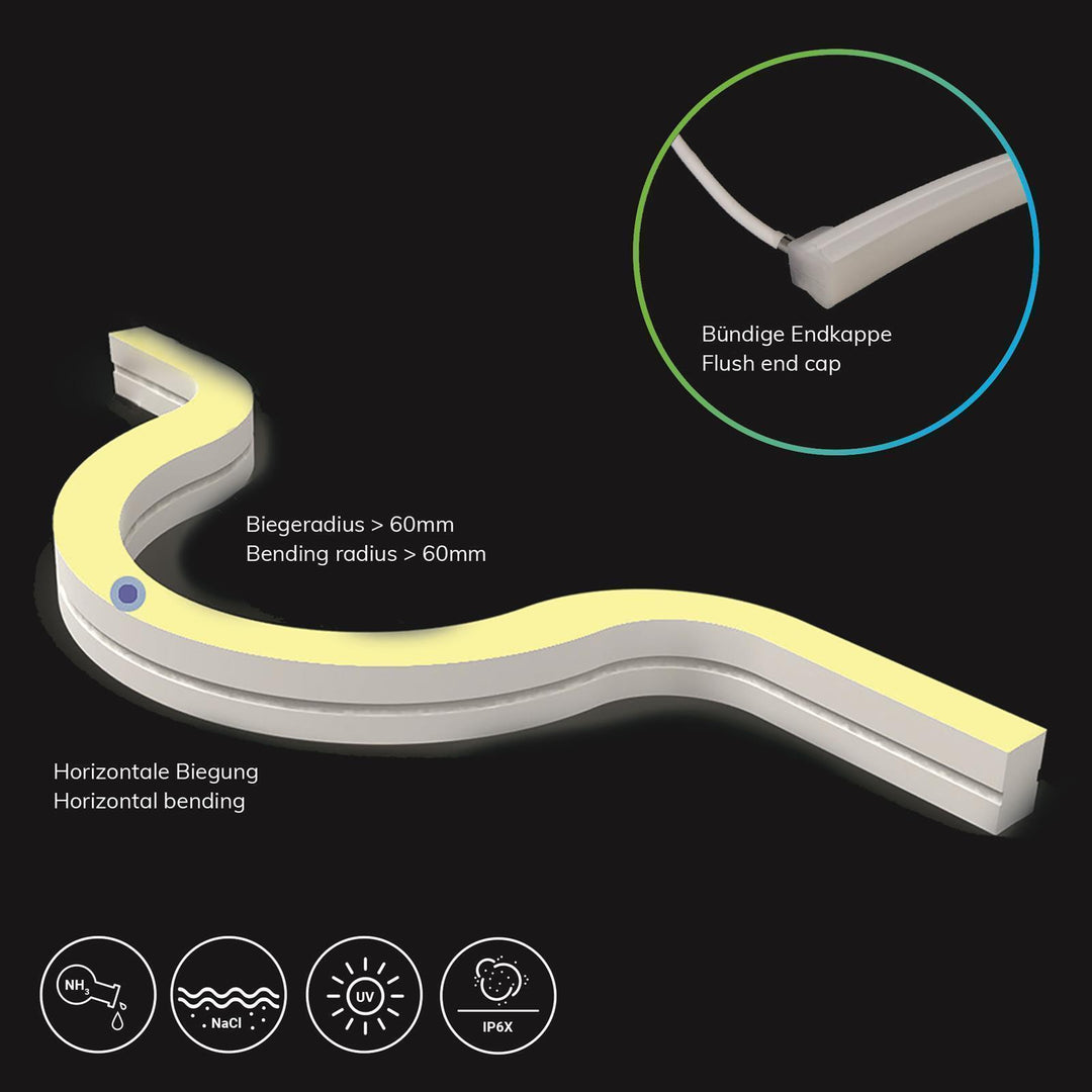 LED NeonPRO930 Custom Flexband B08H12, 24V DC, 12W, IP67, 3000K, 5m Rolle, 140 LED/m, inkl. Clips