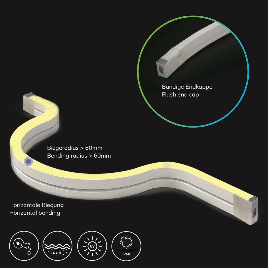 LED NeonPRO930 Custom Flexband B04H08, 24V DC, 10W, IP67, 3000K, 5m Rolle, 180 LED/m, inkl. Clips