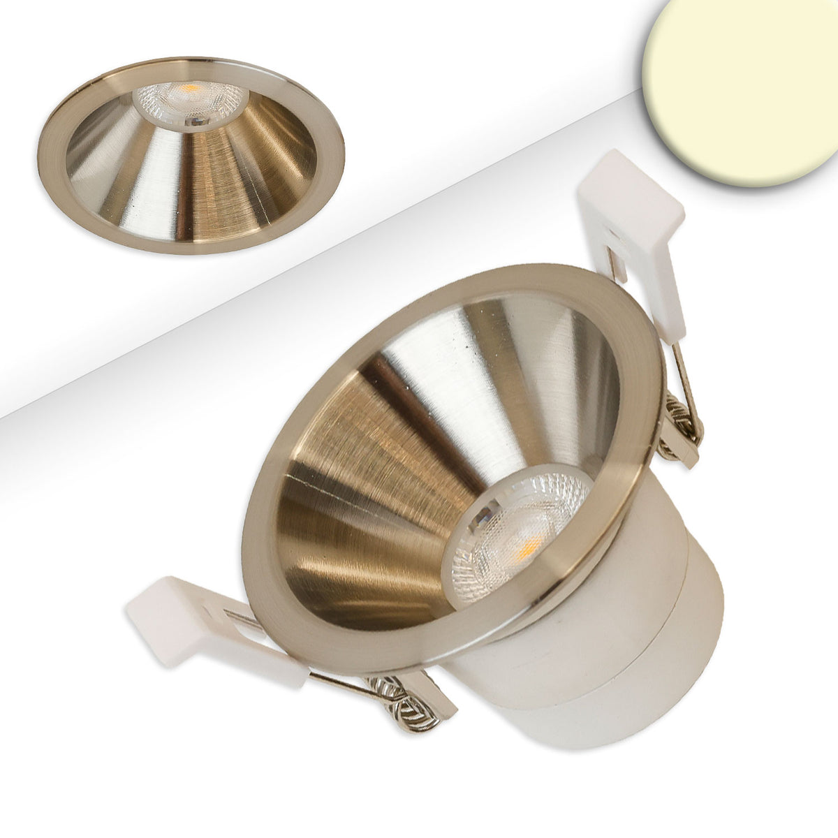 LED recessed spotlight BACK60, nickel-plated, round, 5W, CRI90, 2700K, recessed, UGR<12, dimmable