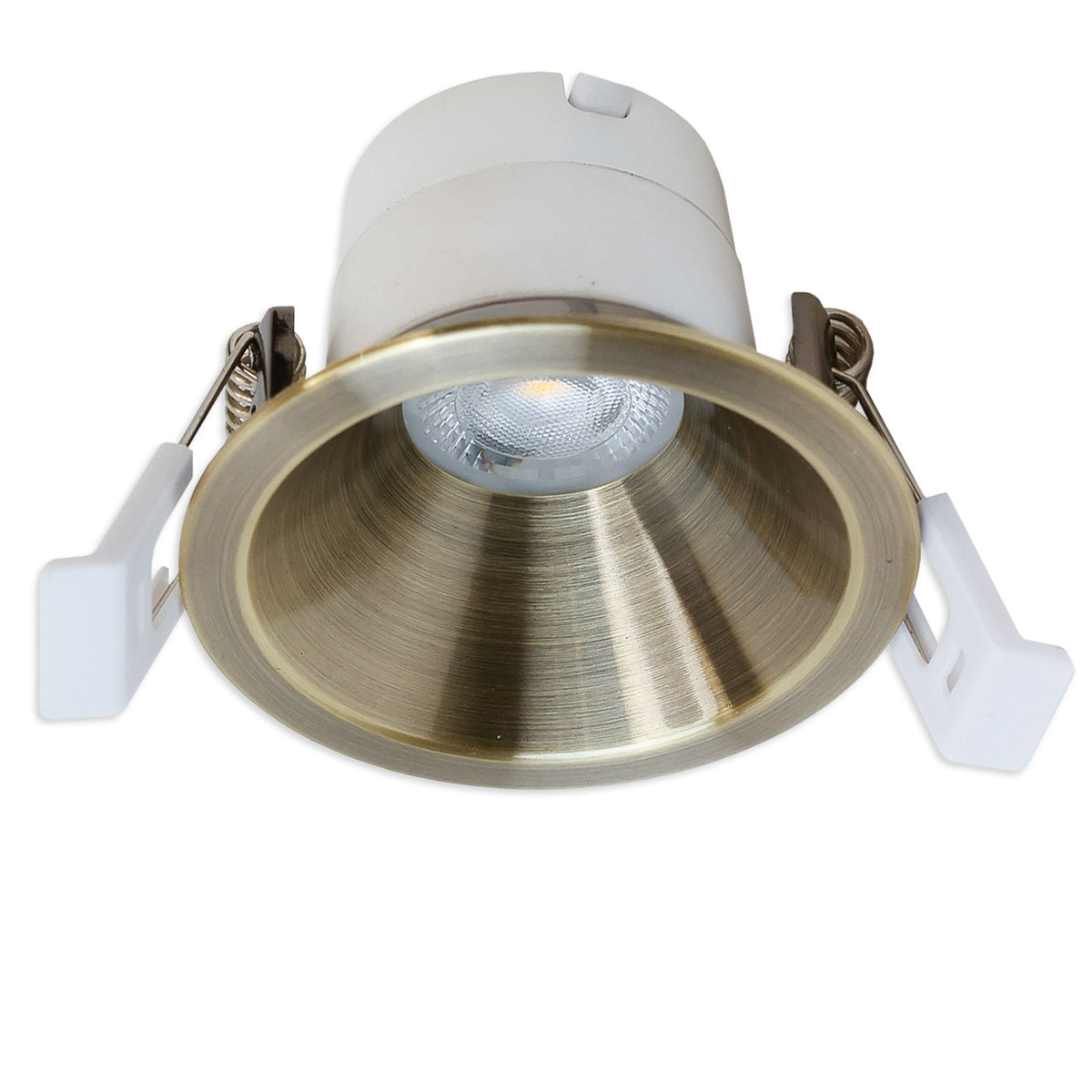 LED Einbaustrahler BACK60, messing geb., rund, 5W, CRI90, 2700K, rückversetzt, UGR<12, dimmbar