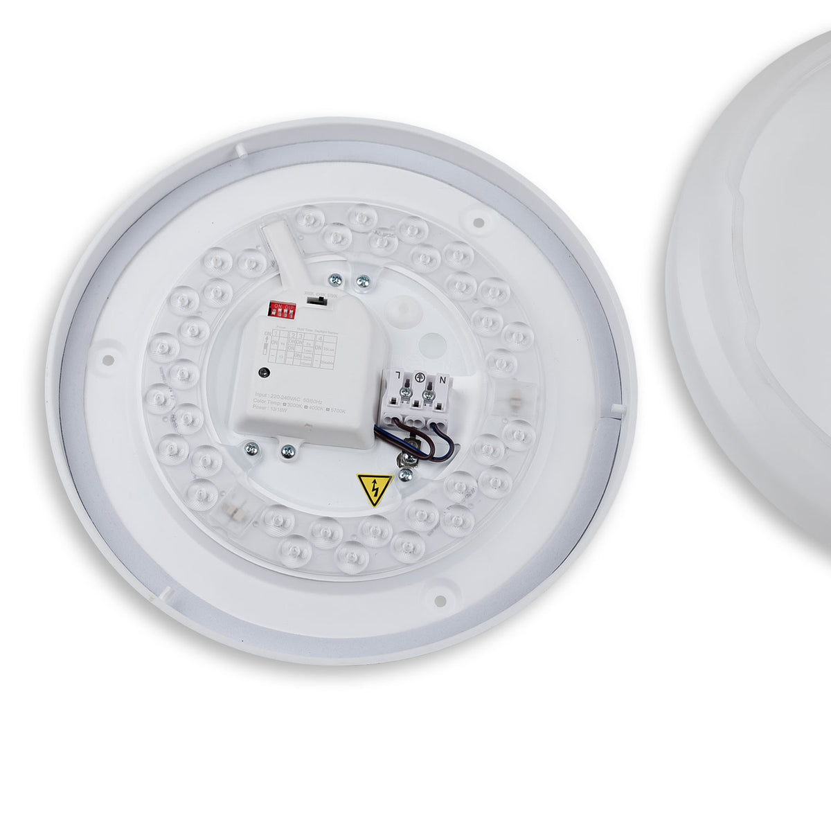 LED ceiling light 13|18W with HF sensor, white round, DN280, IP64, 120lm/W, ColorSwitch 3000|4000|6000K