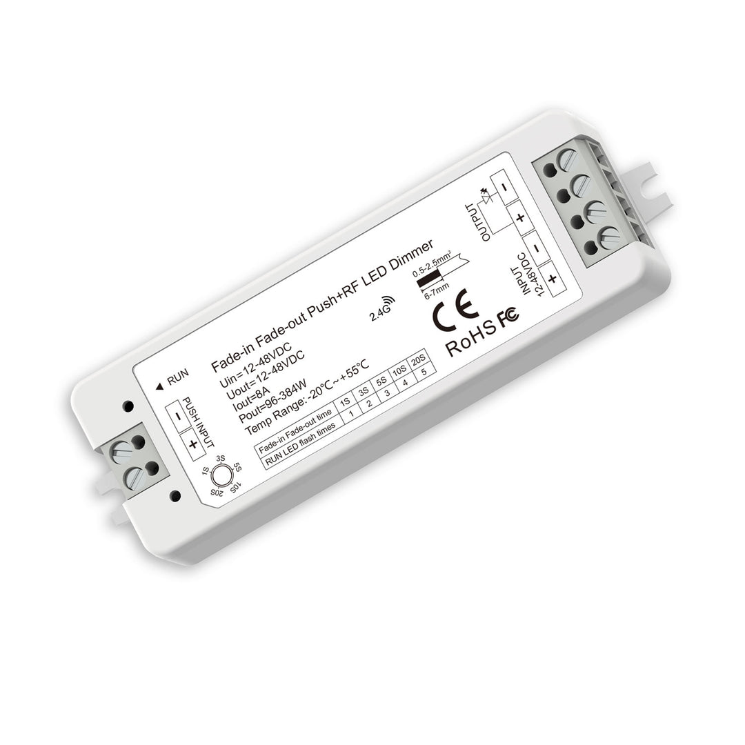 Sys-Pro push/radio soft-on/soft-off PWM dimmer, 1 channel, 12-48V DC 8A