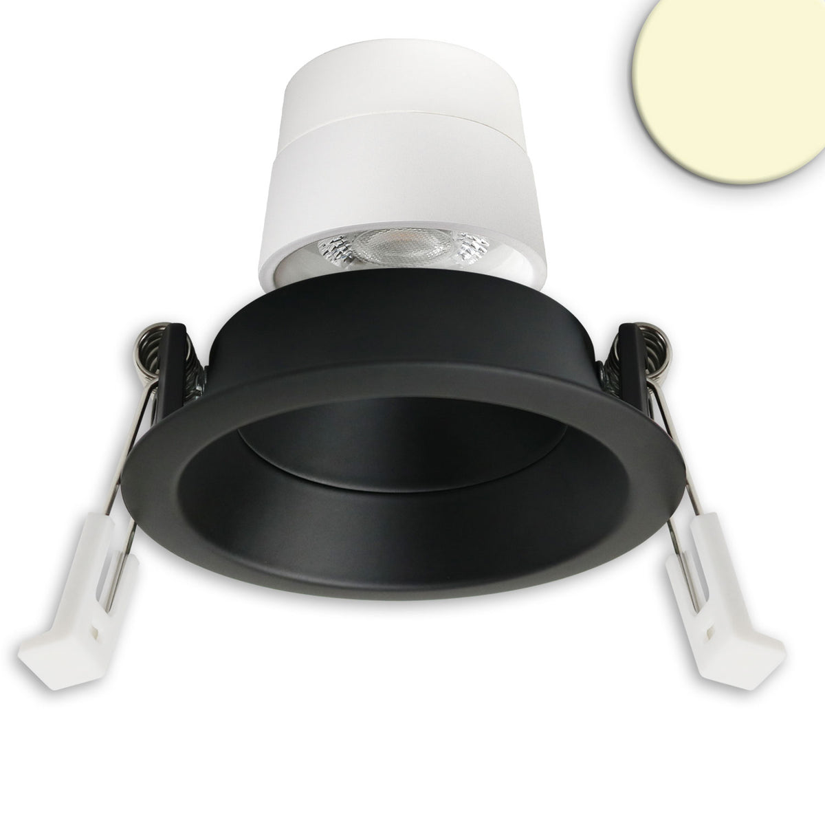 LED Einbaustr. Back68, schwarz matt, rund, 5W, CRI90, 3000K, schwenkbar, rückvers., UGR<12, dimmbar