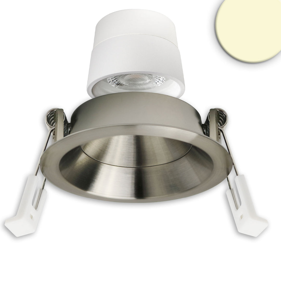 LED recessed spotlight Back68, nickel-plated, round, 5W, CRI90, 2700K, swiveling, reverse-facing, UGR<12, dimmable