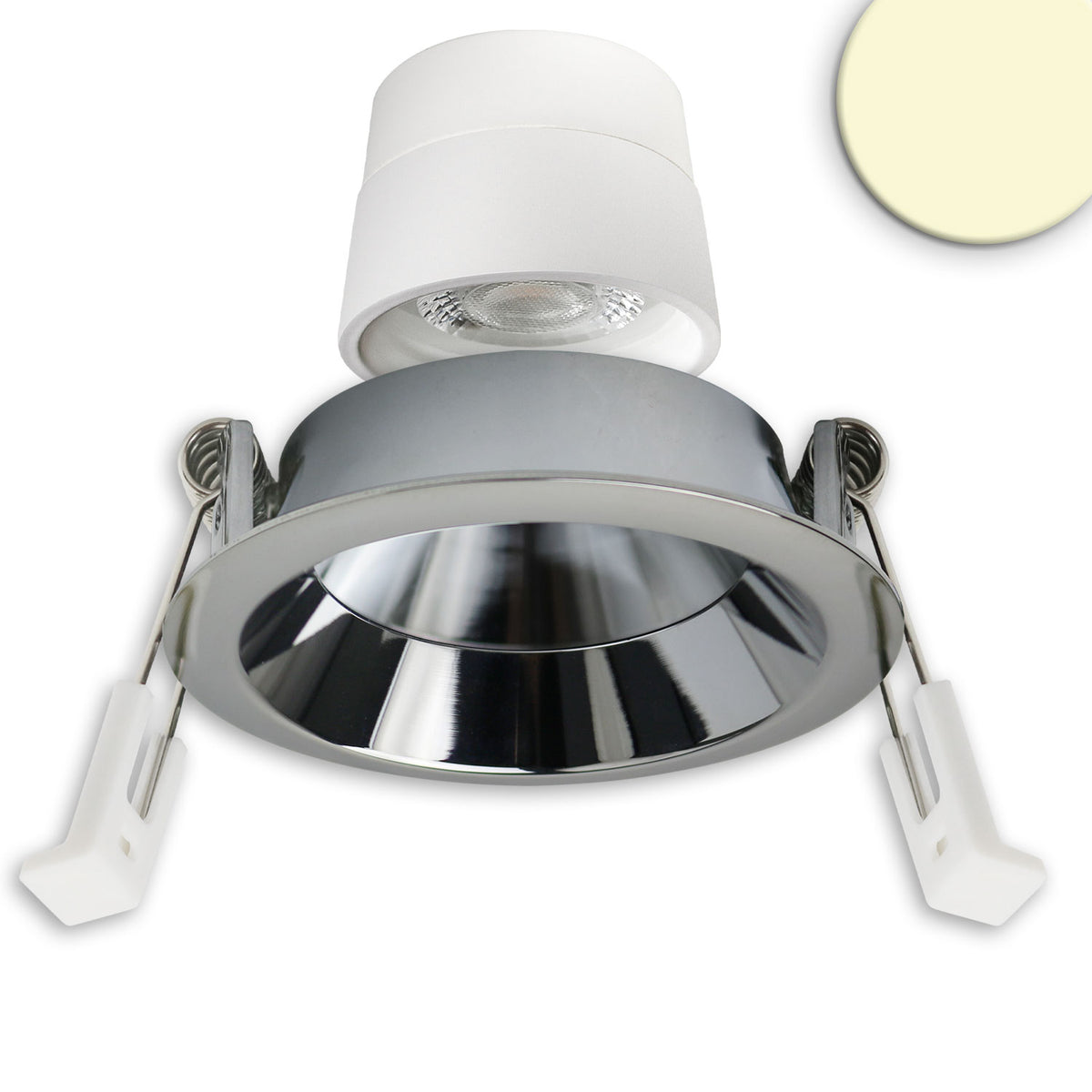 LED Einbaustr. Back68, alu glänzend, rund, 5W, CRI90, 3000K, schwenkbar, rückvers., UGR<12, dimmbar