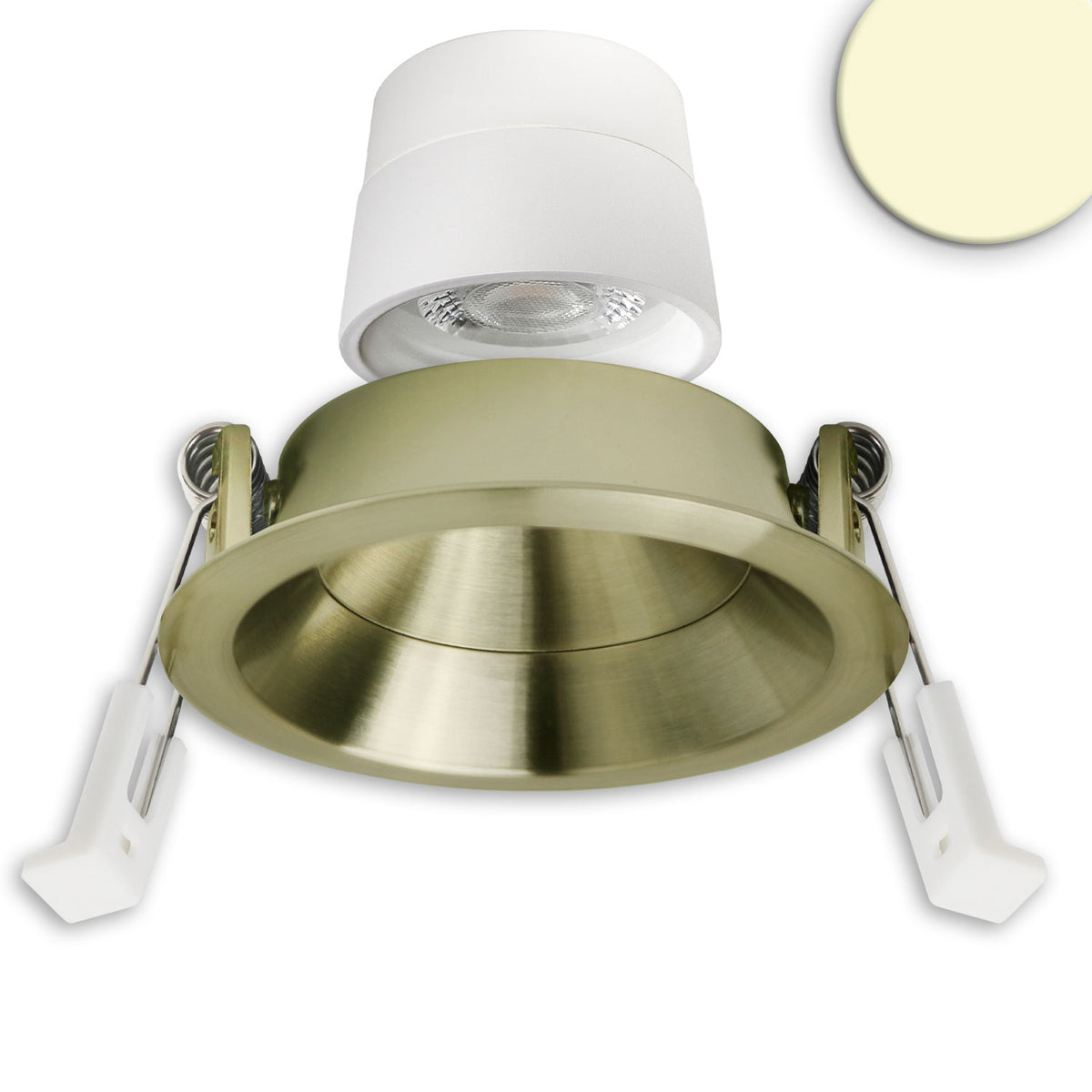 LED recessed spotlight Back68, brass-plated, round, 5W, CRI90, 3000K, swiveling, reverse-mounted, UGR<12, dimmable