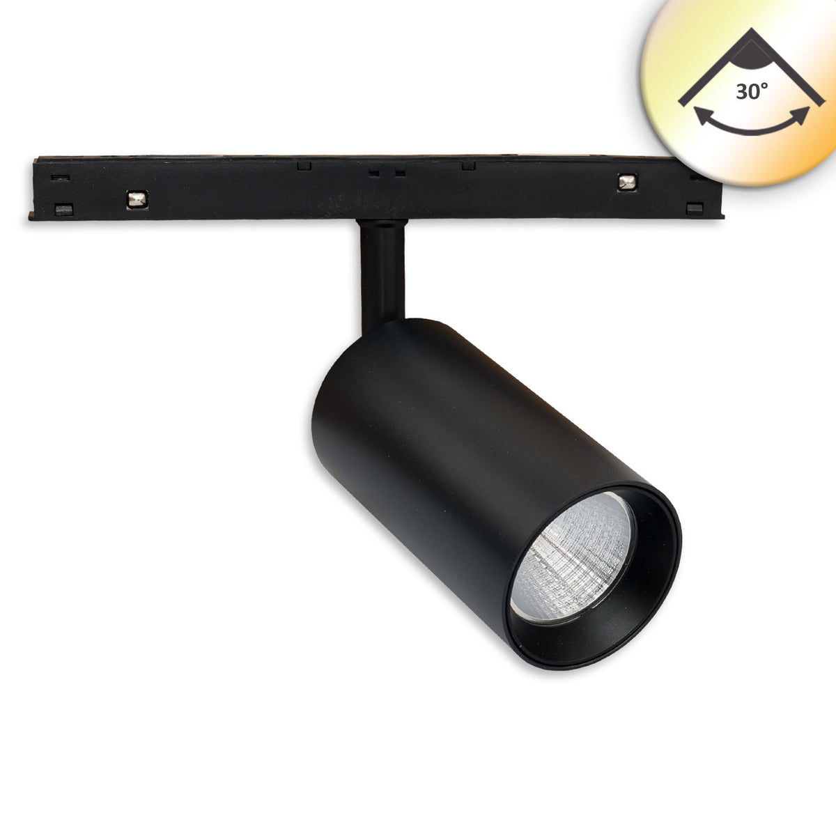 Track48 track spotlight, black, 12W, 30°, UGR<19, 48V DC, 1800-4000K, CRI90, DALI DT8